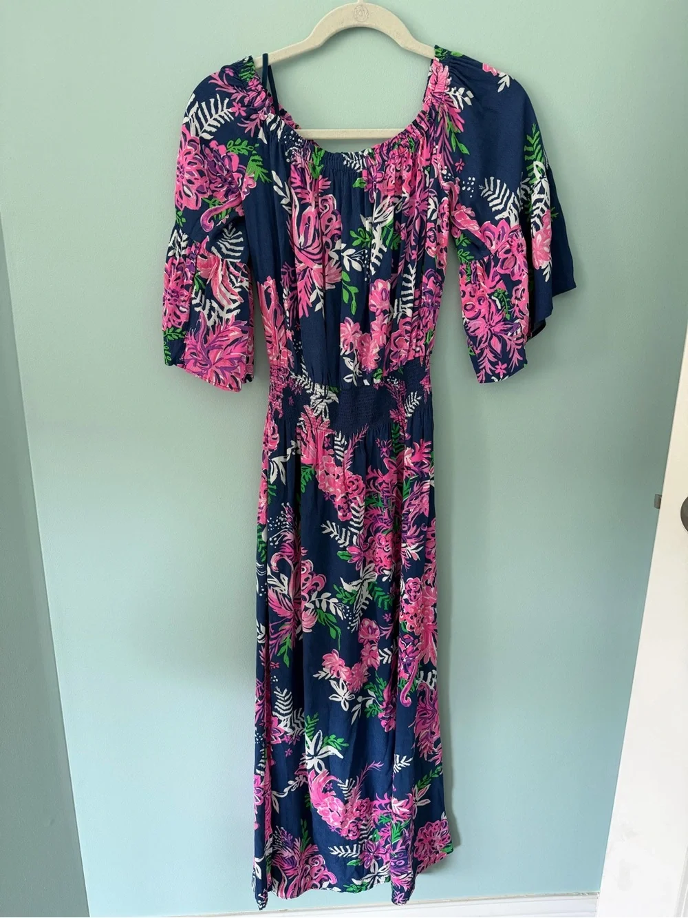 Lilly Pulitzer Navy Maxi Dress with Pink Floral Print